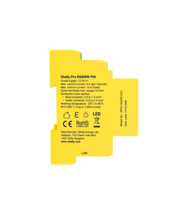 Módulo Pro Controlador LED Calha DIN Shelly Pro RGBWW PM